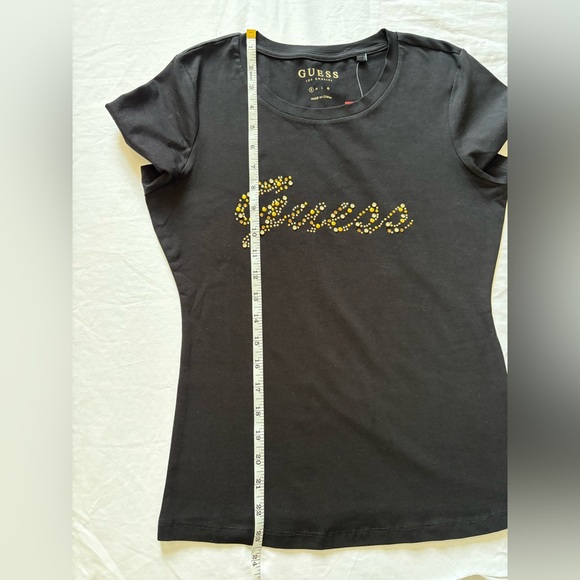 NWT-GUESS Women's Jet Black Logo Studded Tee - Picture 7 of 8